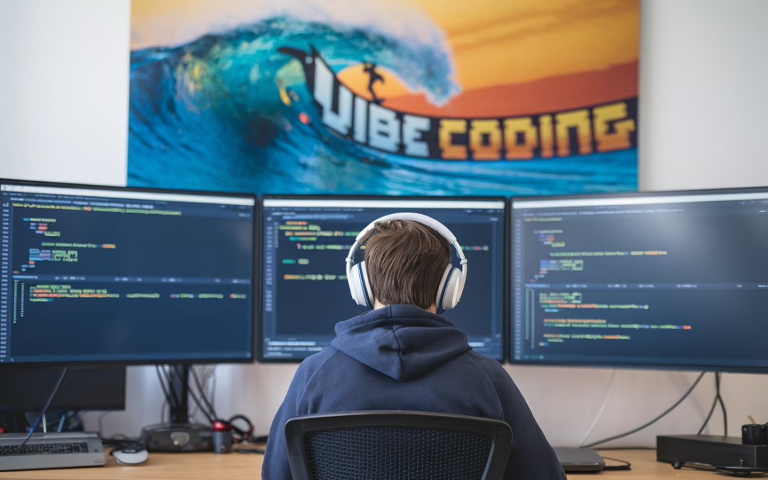 Vibe Coding - a programmer in front of his screens